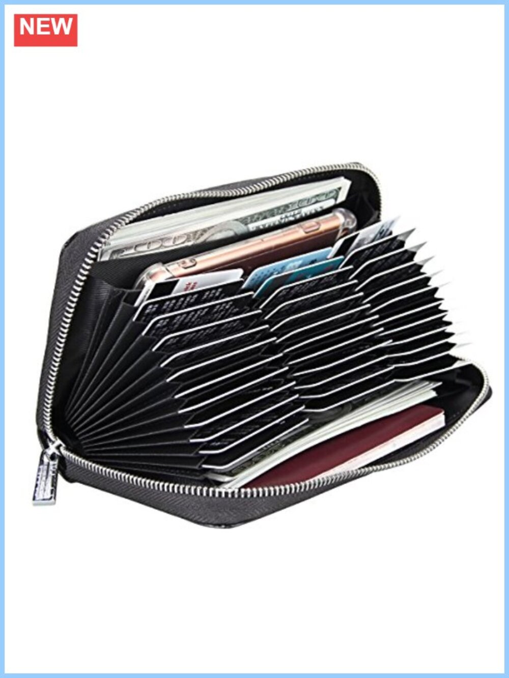 Cynure RFID Blocking Leather Zipper Accordion Wallet 36 Card Slots